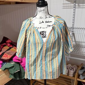 Roberta Roller Rabbit Multicolor Striped V-Neck Puff Sleeve Top